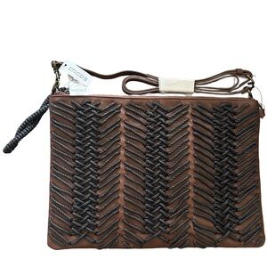 Chico's Brown and Black Woven Cross Body Bag/Clutch with Removable Straps